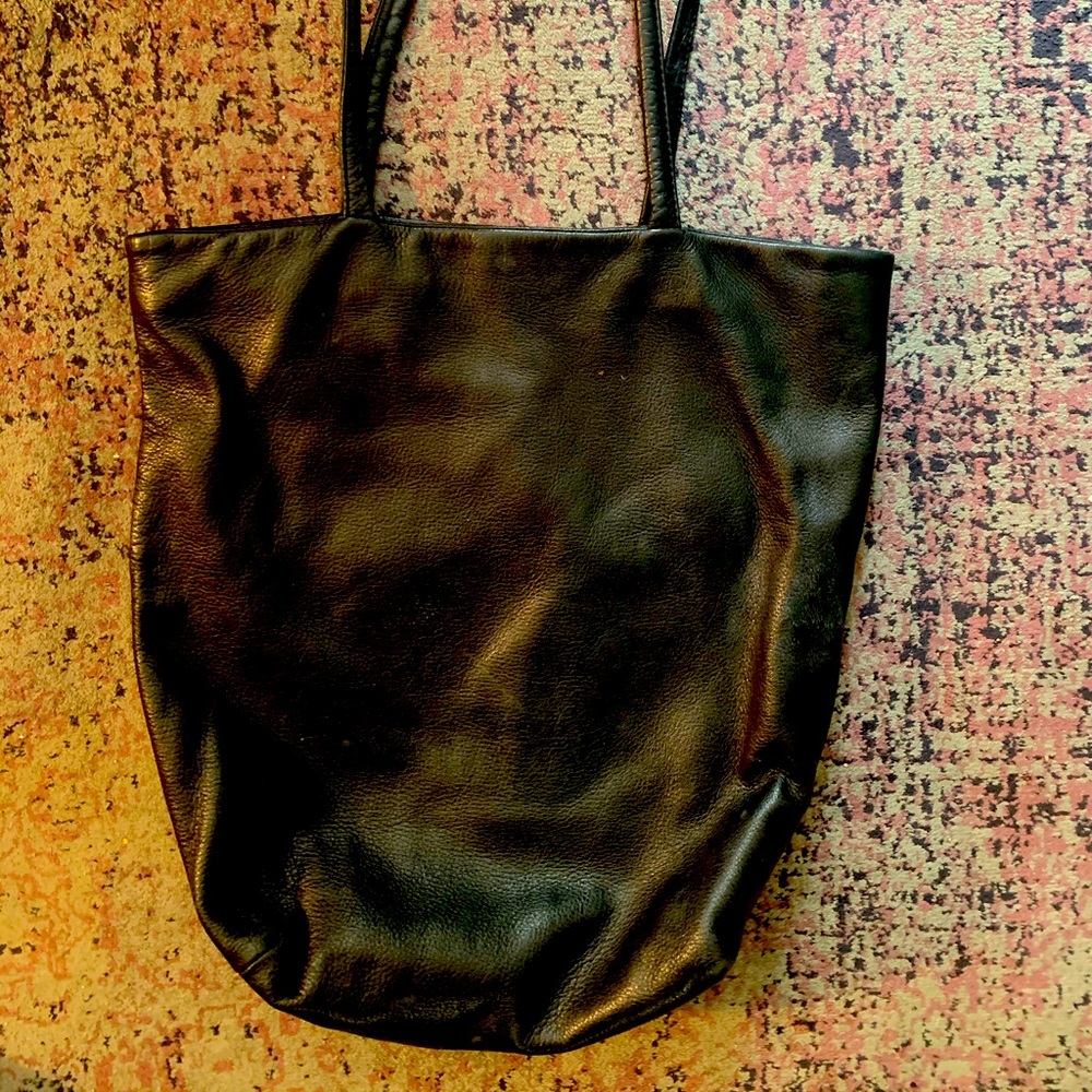 BAGGU Black Leather Tote - Medium